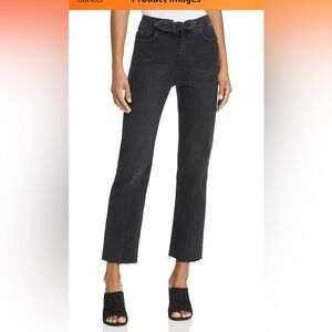 PAIGE Women’s 29 Margot Straight Leg Jeans Tie Waist Black Denim Raw Hem Casual
